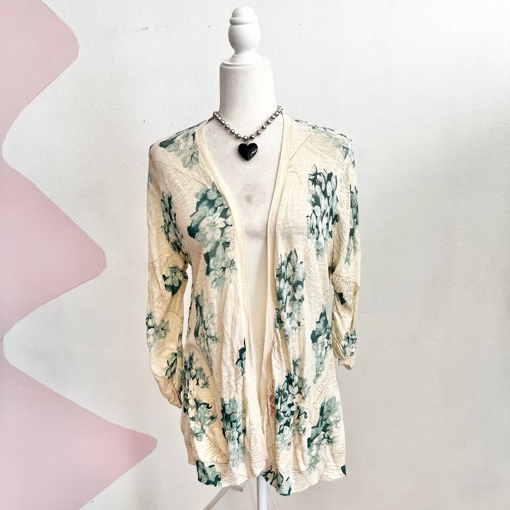 Vintage Cream Floral Front Pocket Cardigan Fairycore Fairy Grunge Artsy Medium‎